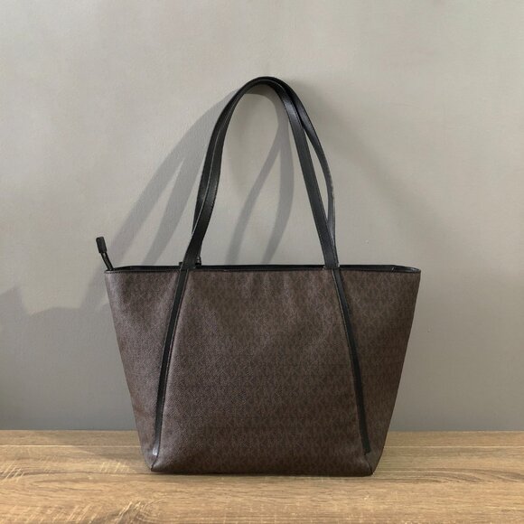 Michael Kors Whitney Large Brown/Black Leather Top Zip Shoulder Tote Bag - Picture 2 of 11